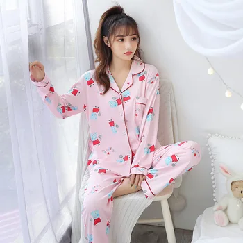 

Cartoon-Patterned Pajama Sets For Women Spring And Autumn Premium Pyjamas For Woman Casual Sleepwear Loose Comfort Pijama