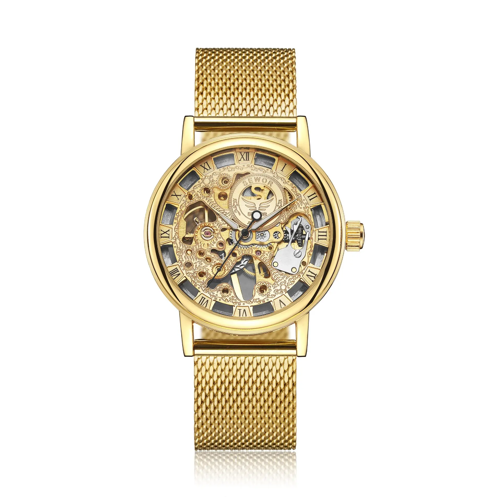 

Alloy Manual Winding Analog Watch Sewor Steel Belt Mesh Belt
