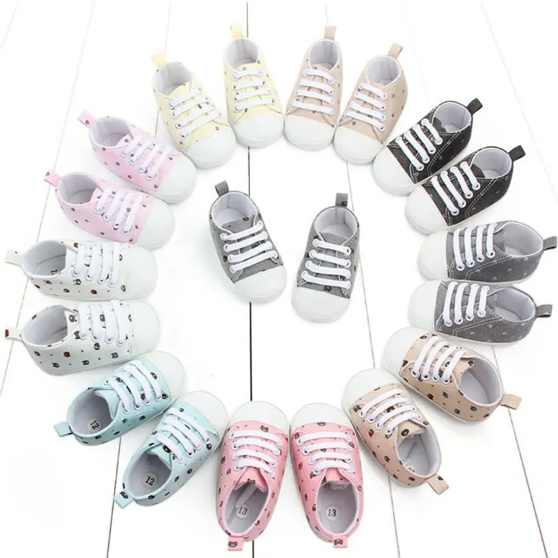 Brand New Newborn Baby Toddler Girl Canvas Casual Shoes Infant Boy Girl Pram Soft Sole Prewalker Anti-slip Sneakers