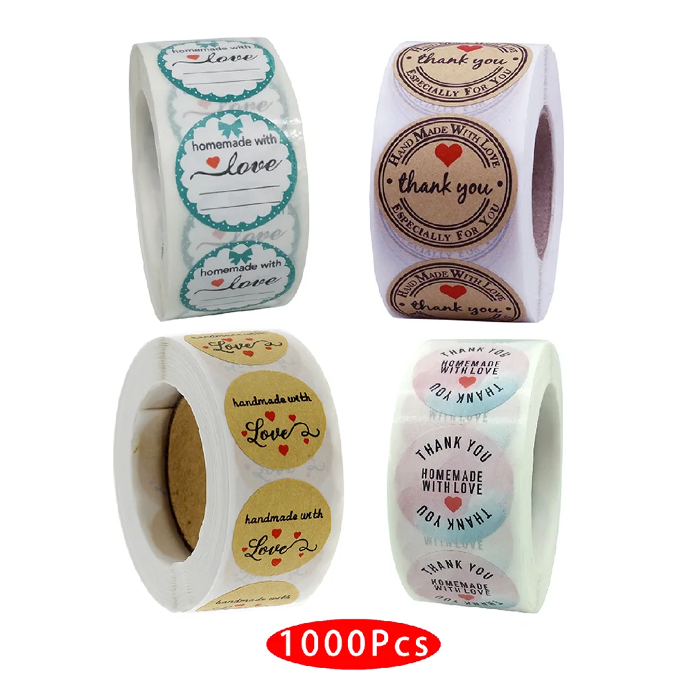 

1000Pcs/pack Cute Kawaii Handmade with Love Thank You Sticker Seal Label Baking Journal Scratch Off Packaging Business Support