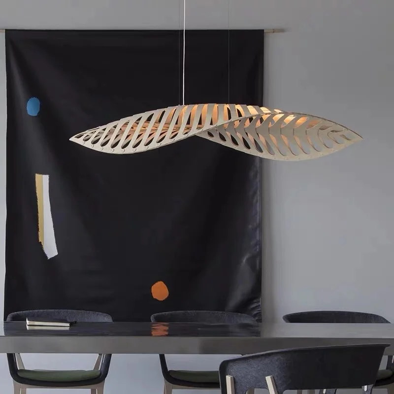 Southeast Asia Wooden Leaf LOFT Pendent Lights Bedroom Living Room Cafe Pendant Light Barber Shop Art Hanglamp Light Fixtures
