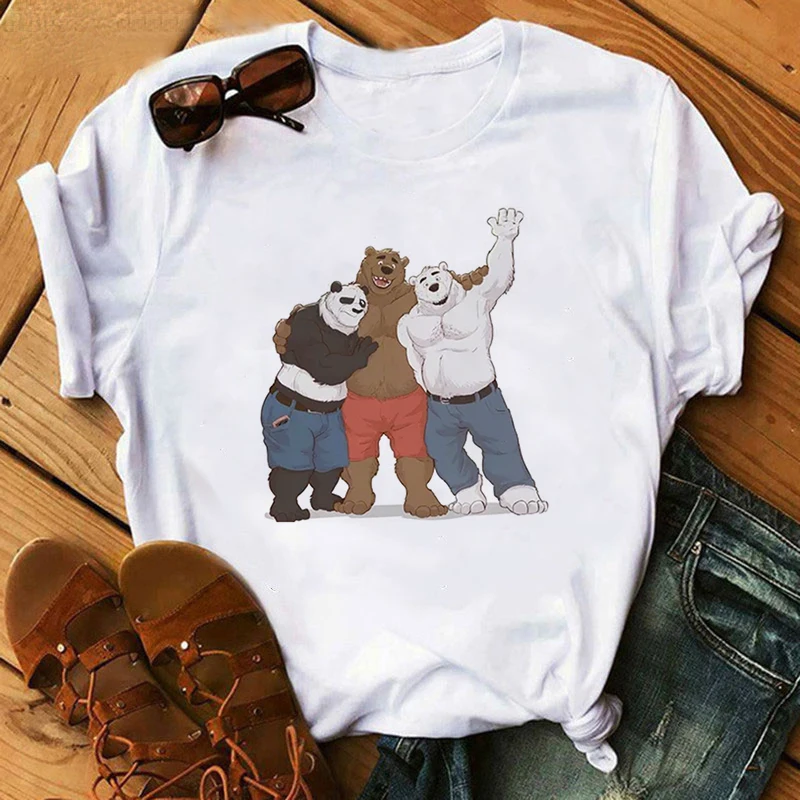 Женская футболка с забавным принтом голые медведи летняя повседневная модная