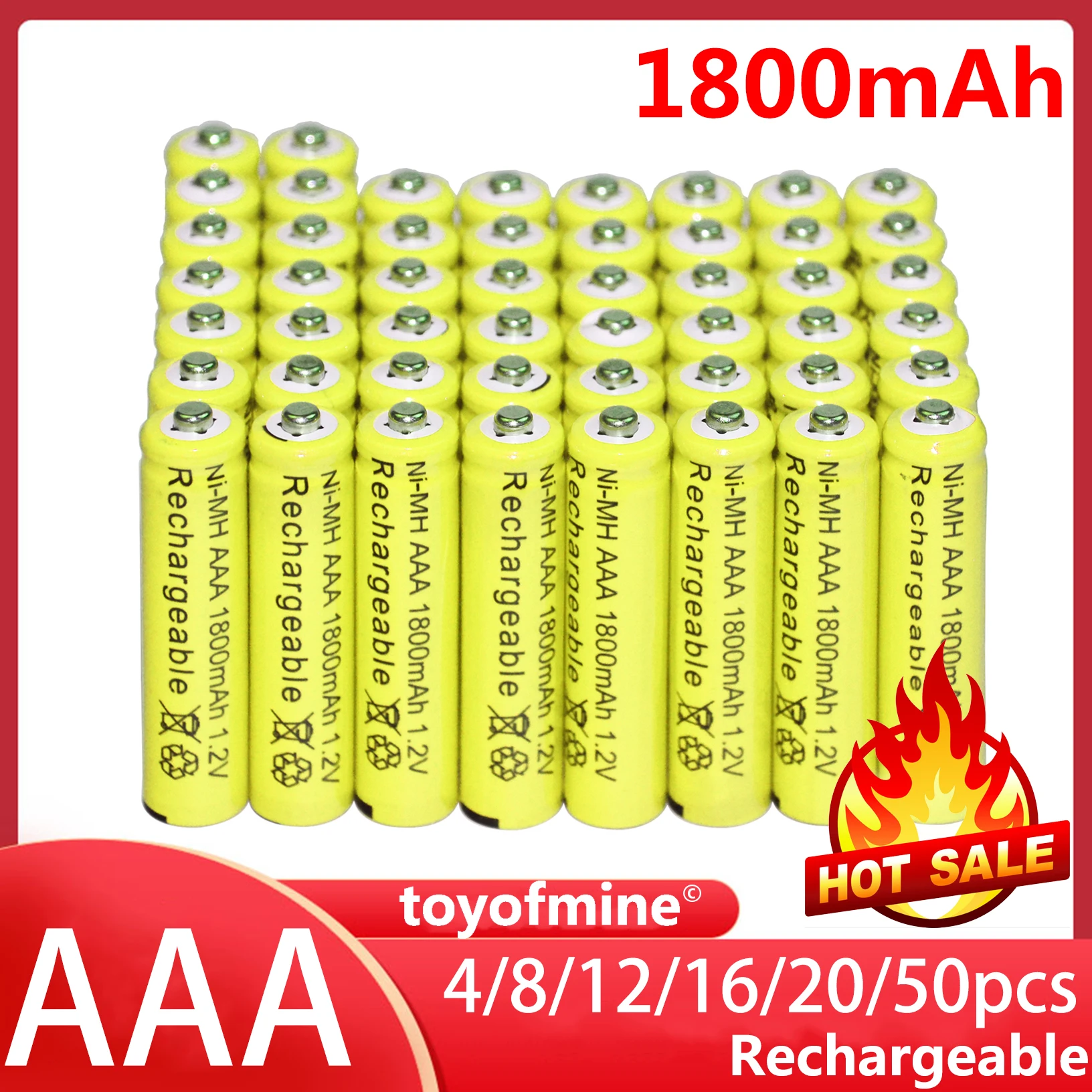 4-48pcs New Brand AAA rechargeable battery 1800mah 1.2V NI-MH Rechargeable for led light toy mp3 Yellow | Электроника