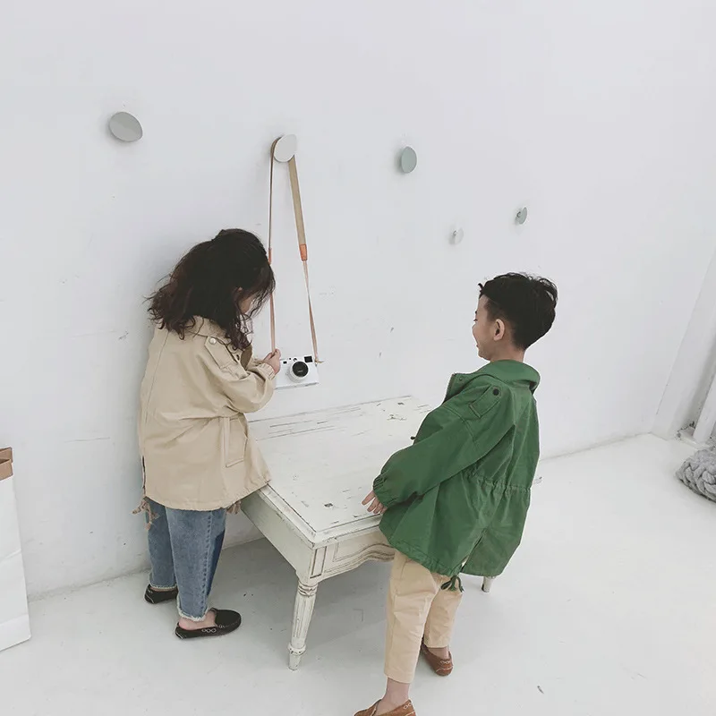 

Children Spring And Autumn Korean-style Mid-length Trench Coat Men And Women Overcoat for Child Baby Thin Tops Jacket Pure Cotto