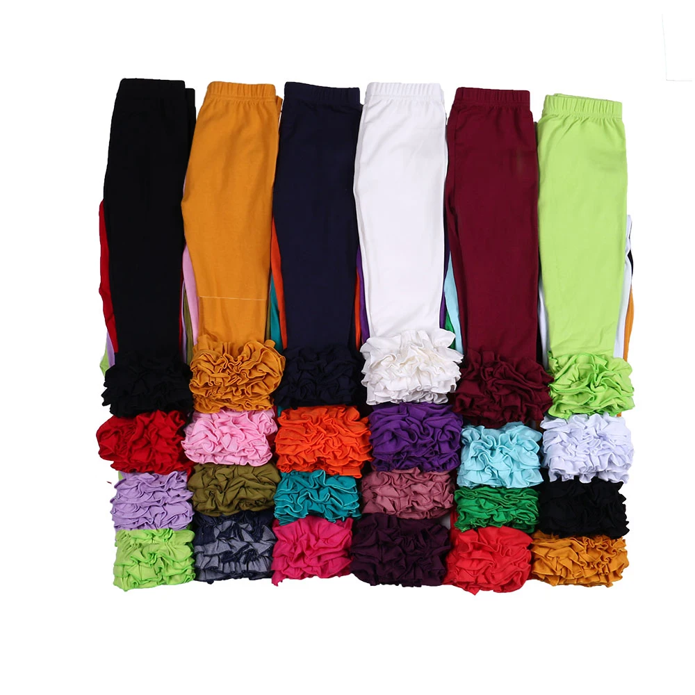 

Icing ruffle pants for little girls 100% cotton classic and basic design full length triple ruffle leggings fall and winter