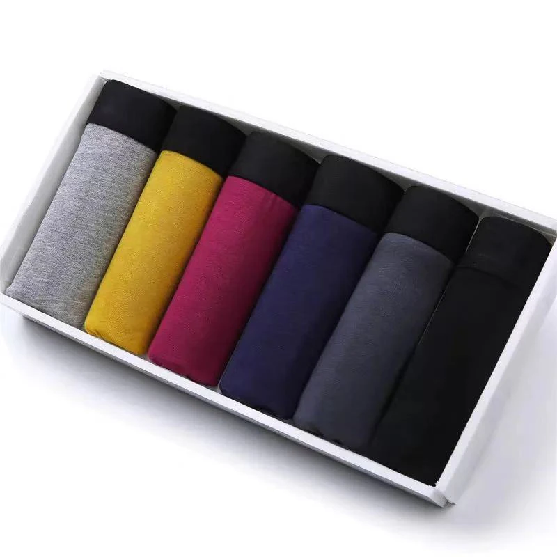 6Pcs/Lot Men's Bamboo Fiber Boxers Breathable Comfortable Underpants Elastic Solid Boxers Shorts Male Colorful Underwear