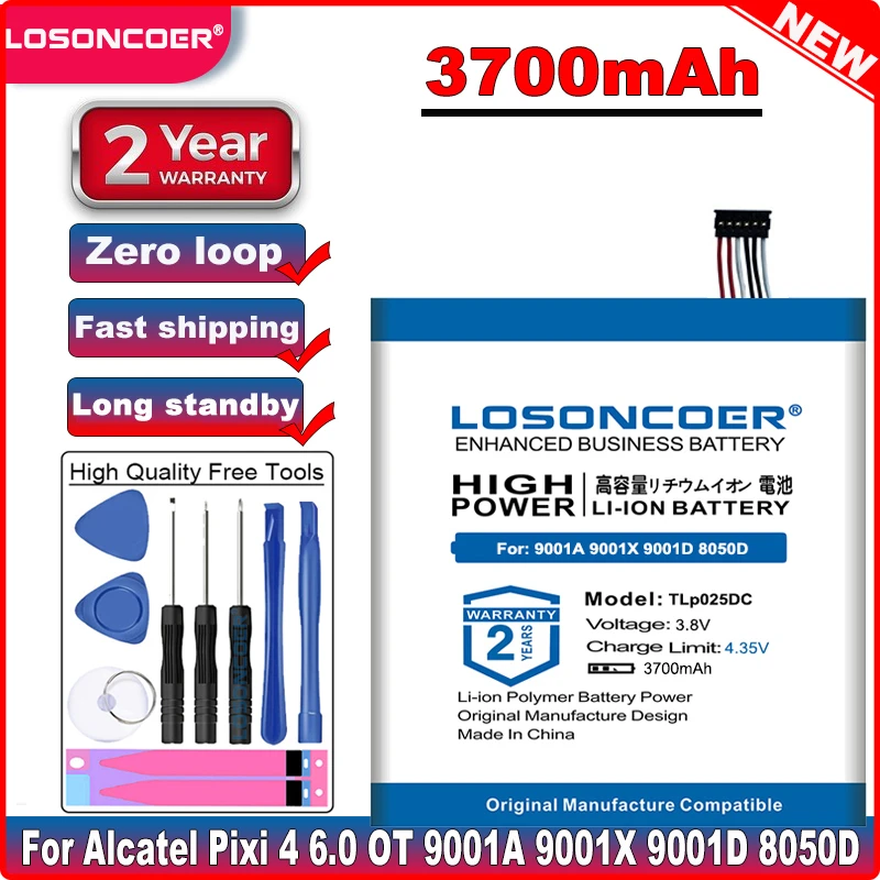 LOSONCOER TLp025DC TLp025D2 3700mAh Battery For Alcatel Pixi 4 6.0 OT 9001A 9001X 9001D 8050D OT-8050 Mobile Phone Batteries | Мобильные