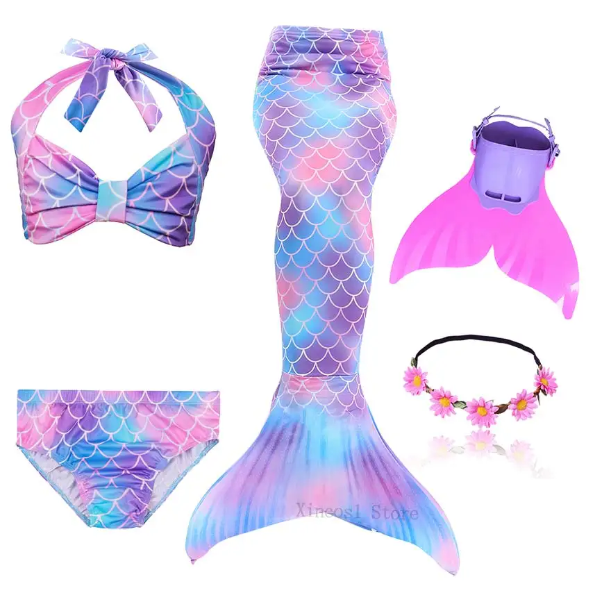 NEW The Little Mermaid Tail with Garland Ariel Mermaid Swimsuit for Kids swimmable Bathing Suit Costume Cosplay