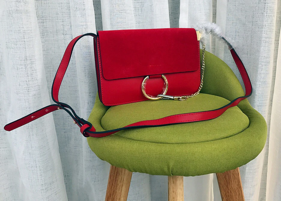 Роскошная Брендовая женская сумка из ворсистой кожи, сумка через плечо с кольцом и пряжкой, модная брендовая сумка на плечо для женщин - Цвет: Red