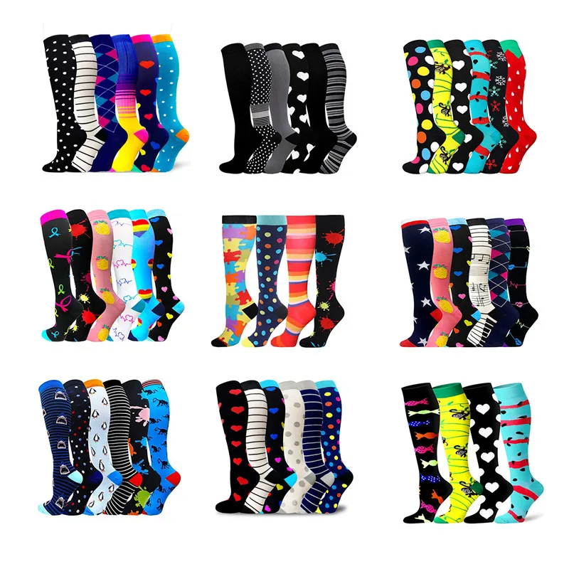 

6 Pairs/Pack Compression Stocking Men Women Knee High Sports Socks Running Marathon Cycling Edema Diabetes Varicose Veins Socks