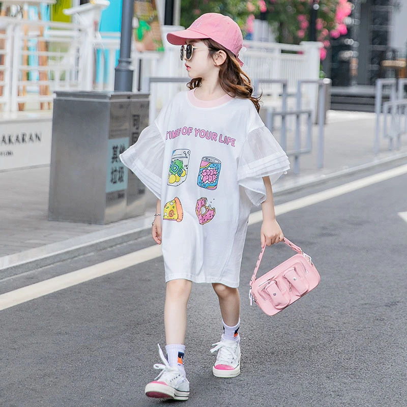 Flare Sleeve Kids Girls Shirt Dress 8 10 12 Years Summer New Korean Style Children S Short Sleeved Clothes Fashion Girls Casual Dresses Aliexpress