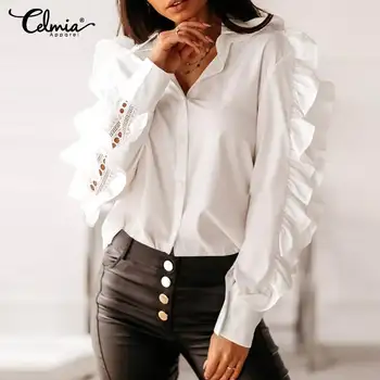 

Fashion Blouse Celmia Women Autumn Long Sleeve Ruffles Shirts Plus Size Tunic Tops Ladies Sexy Hollow Casual Blusas Femininas