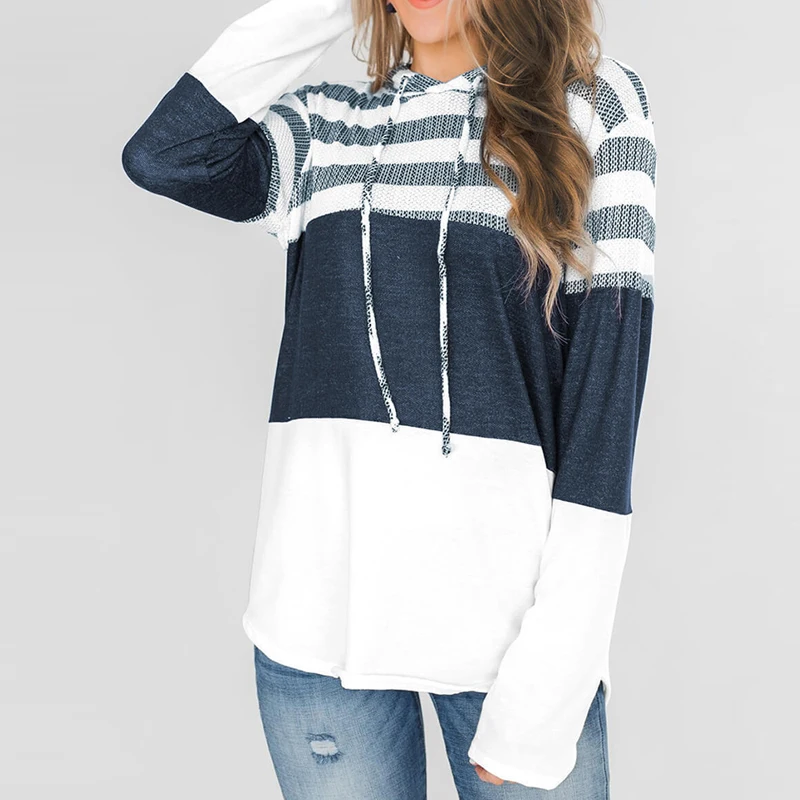 Sfit осенне-зимняя женская толстовка с капюшоном со шнуровкой и длинными рукавами, пуловер, топы в полоску, свободные толстовки