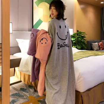 

Velvet Nightgown Women's Long Sleeve Winter Gray Smiley Skirt Series 3 A-