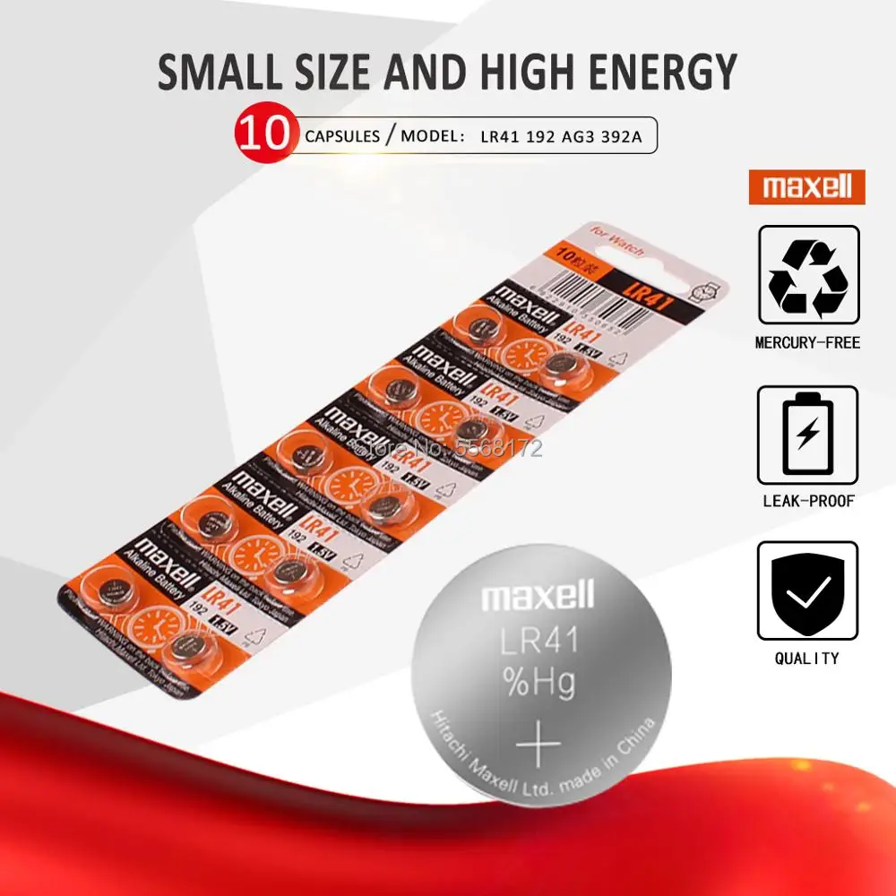 10 шт./лот 100% оригинал для Maxell LR41 батарейки SR41 AG3 G3A L736 192 392A Zn/MnO2 1 5 V