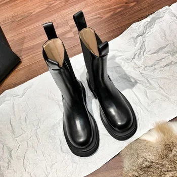 

British wind thick bottom knight Chelsea short boots boots web celebrity mona Martin boots tube port of genuine leather