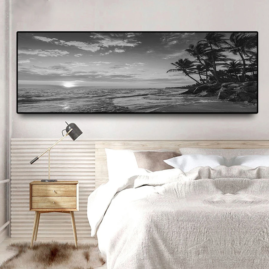 Black and white coconut tree landscape large 5D Diy Daimond Painting Full Square Round Rhinestone Embroidery Sea beach sunset  view Sale