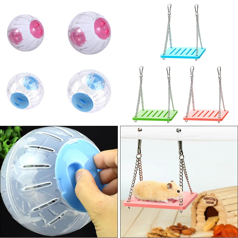 Plastic Rodent Mice Running Jogging Ball Hamster Gerbil Rat Exercise Funny Small Pet Play Toys Colorful Wooden Swing Climb | Дом и сад