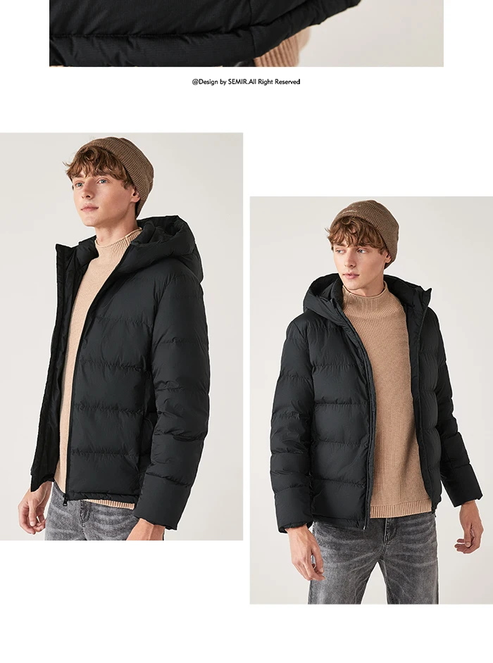 SEMIR пуховик для мужчин Зима Новая модная повседневная короткая куртка с капюшоном тренд красивый черный серый пуховик