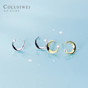 

COLUSIWEI New Arrival 925 Sterling Silver Simple Moon Stud Earrings for Women Hypoallergenic Ear Stud Fine Jewelry Accessories