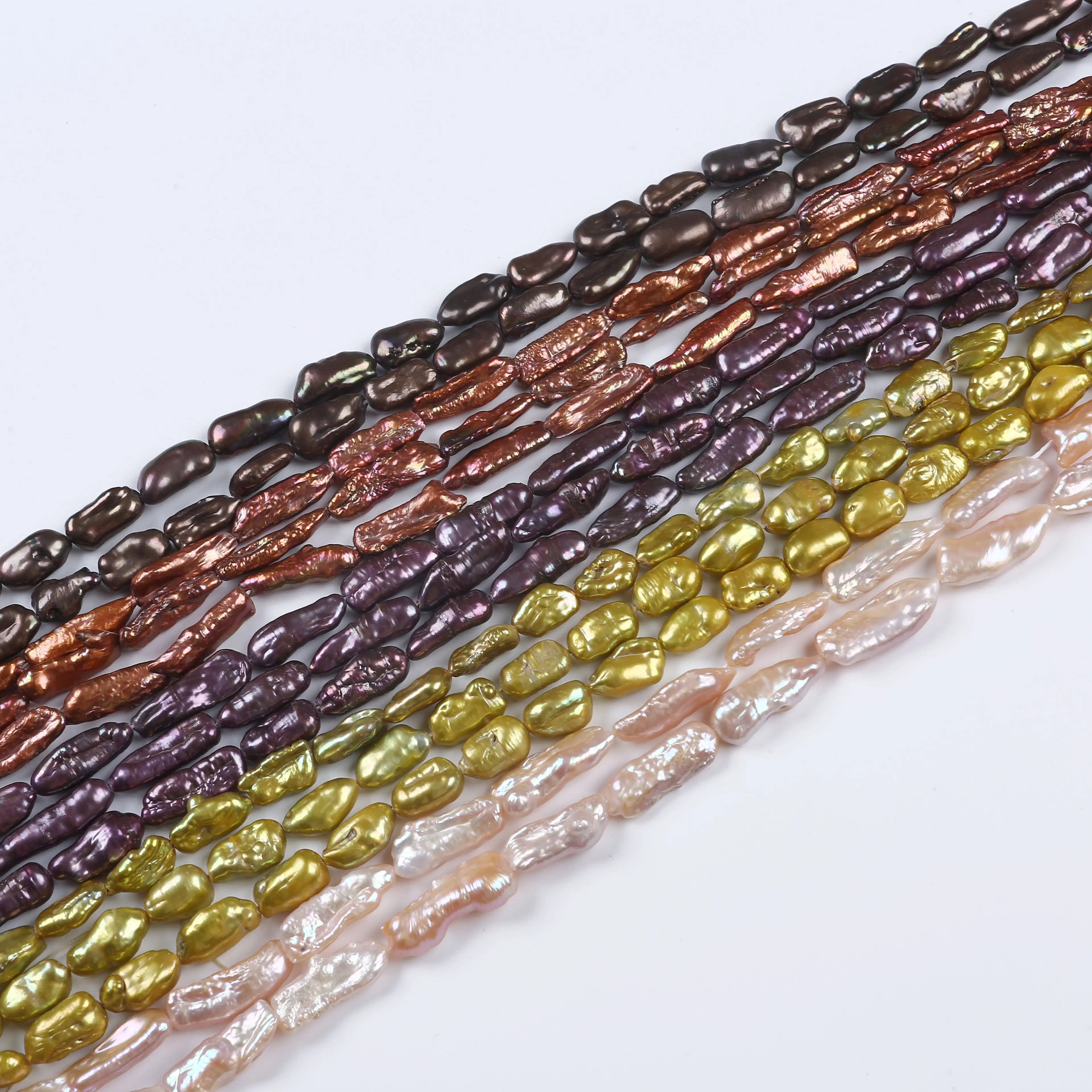 

A grade 8-11mm freshwater biwa irregular shape pearls strands for jewelry making multi colors