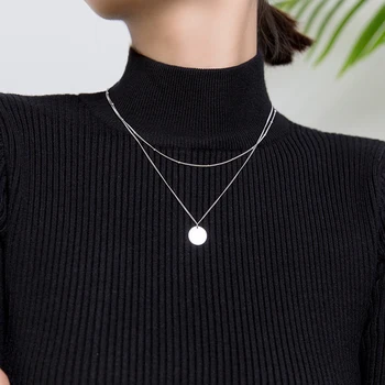 

Modian Minimalist Sequins Little Ball Pendant Necklace for Women Gift Sterling Silver 925 Double Chain Necklace Fine Jewelry