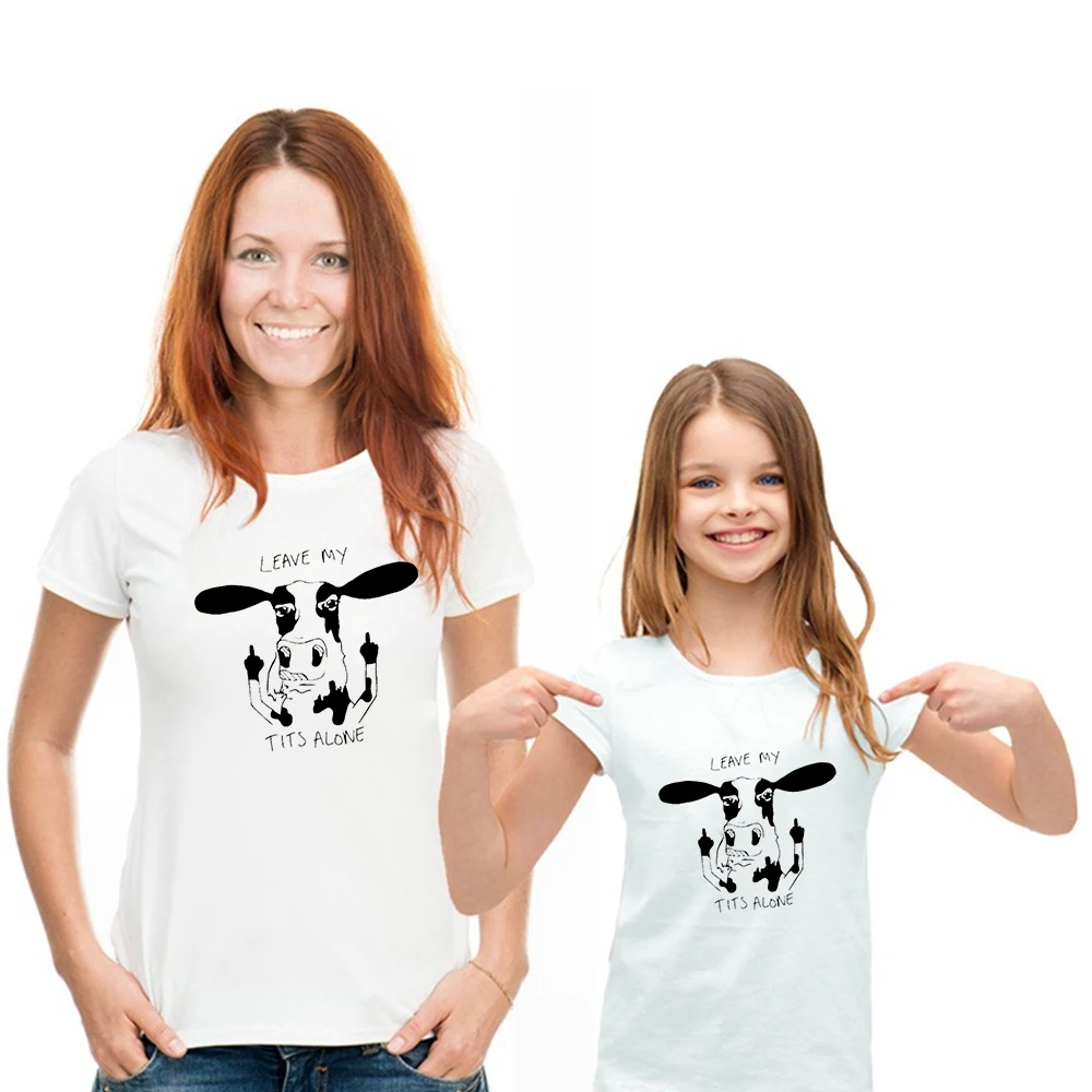 

Aesthetic Family Look Outfits T-shirt Kids Design Clothes Mother and Daughter Clothes LEAVE MY TITS ALONE Letter Print Tshirt