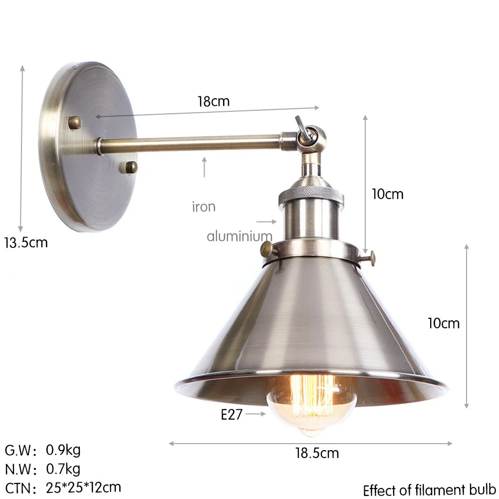 Промышленные винтажные бра, настенные светильники Лофт железа отрегулировать E27 Edison светодиодный настенный светильник прикроватный домашний декор освещение в помещении бронза - Цвет абажура: I