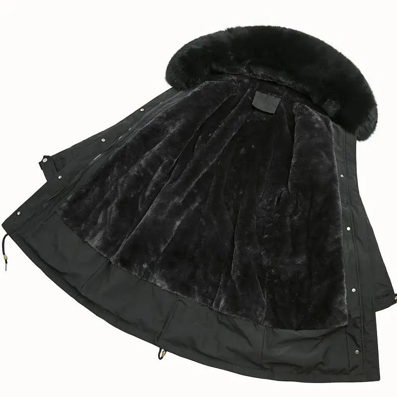 Black Parkas Зимняя куртка женская с меховым капюшоном Женская бархатная Толстая куртка из искусственного меха оверсайз куртка женская с подкладкой парки верхняя одежда XXL Q2049 - Цвет: Black Parkas