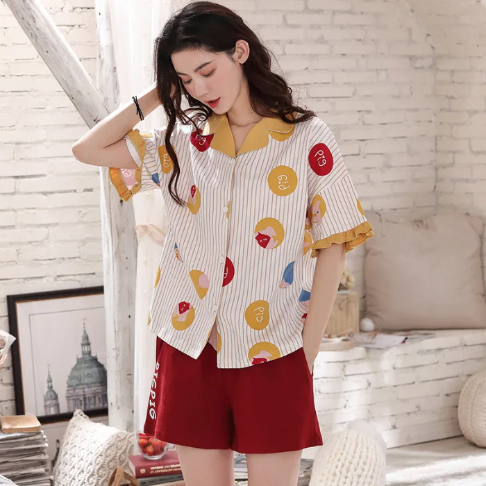 

SOURCE Summer Pure Cotton Pajamas Women's Summer Cute Students Homewear Set