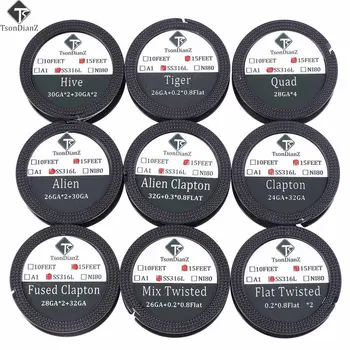 

5m/roll TsonDianZ SS316L Alien DIY Wire Coil Clapton Tiger Quad Twisted Alien Fused Clapton Flat Twisted Mix Twisted Wire ForRDA