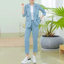 Chaqueta de trabajo con doble botonadura para mujer, trajes elegantes de negocios, conjuntos de pantalones OL, chaquetas delgadas y pantalones, trajes de dos piezas rosas