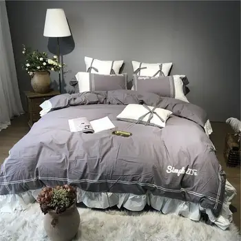 

100%Cotton Queen King size Bedding set Gray White Bed set Soft bed sheet Duvet cover Fitted sheet parure de lit ropa de cama