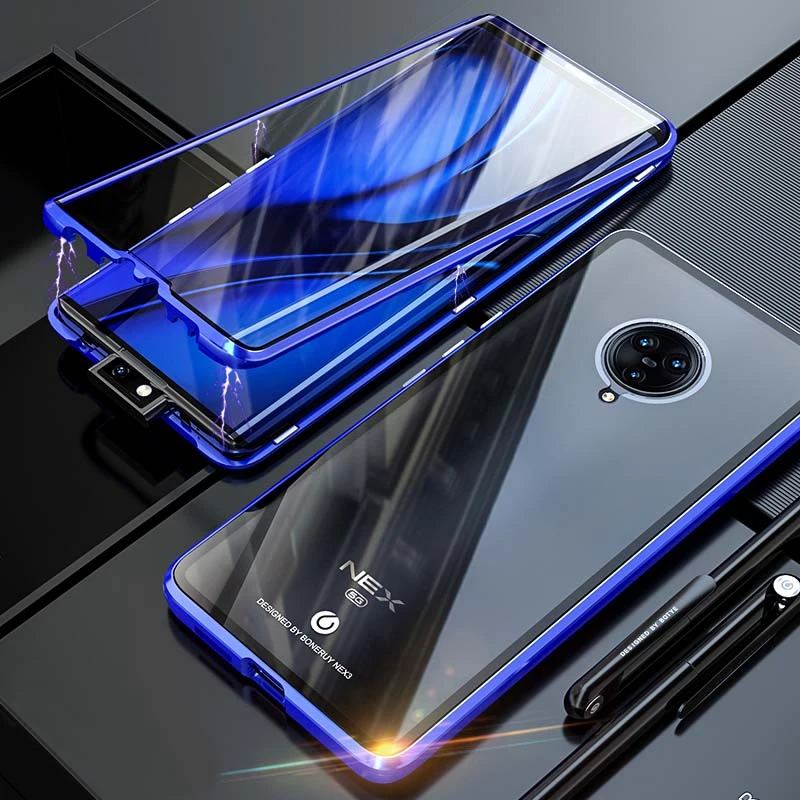 360 Полный чехол Магнитный чехол для телефона для ViVo X20 X21 X23 X27 V15 IQOO Pro Nex 2 3 Y85 металлический флип-чехол s противоударный чехол - Цвет: Blue