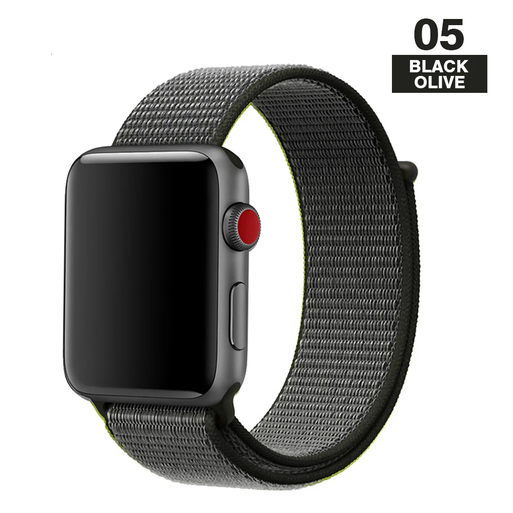 Olive green Спортивный ремешок для Apple Watch 42 мм 38 мм ремешок для часов 4 44 мм 40 мм Iwatch Серия 3 2 1 нейлоновый браслет дышащие аксессуары - Цвет ремешка: Olive green