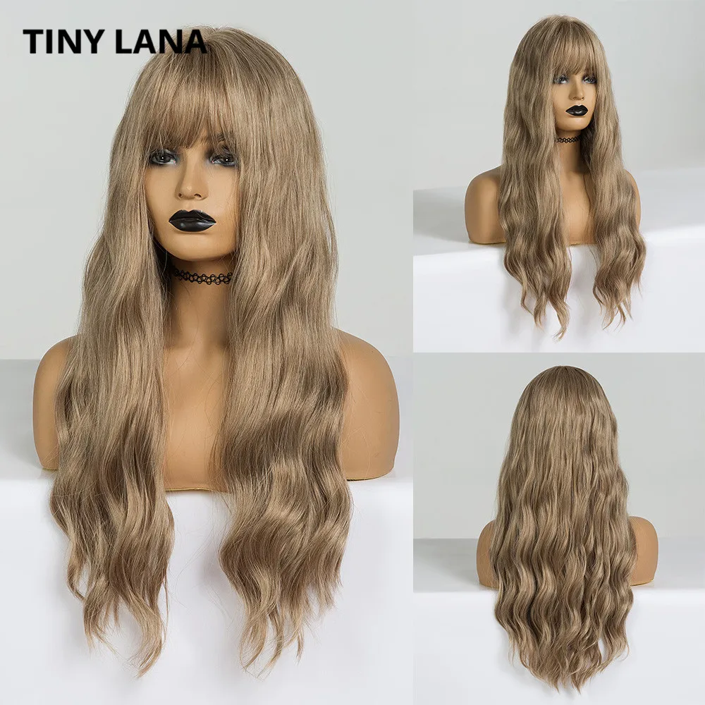 

TINY LANA Long Grey to Purple Synthetic Wigs For Black Women Wigs with Bangs Temperature Glueless Wavy Cosplay Wigs