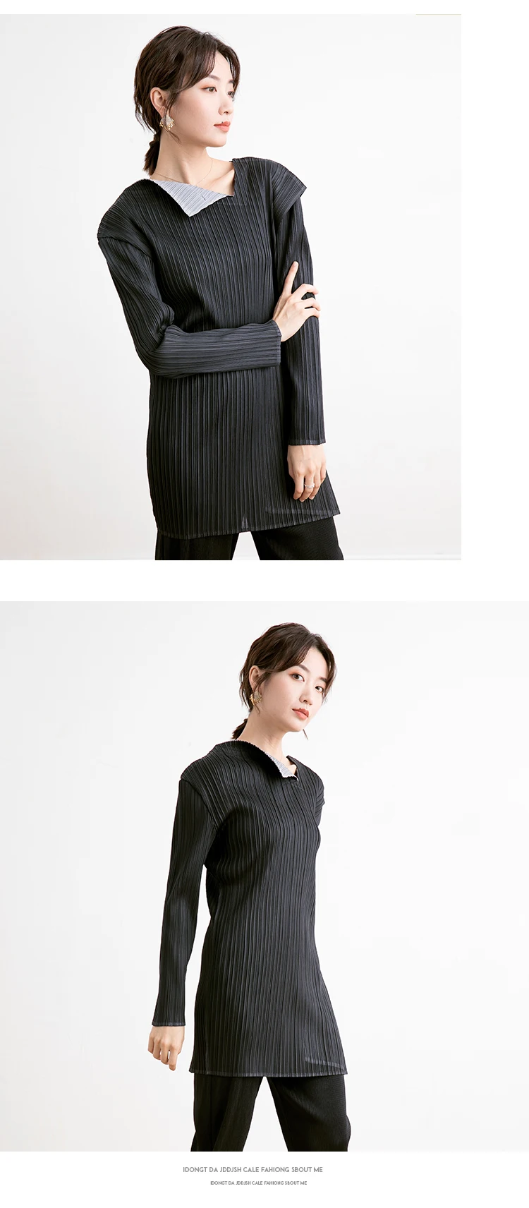Ruffled long sleeve elastic new style thicker style Miyake small crowd design sense T-shirt free shipping