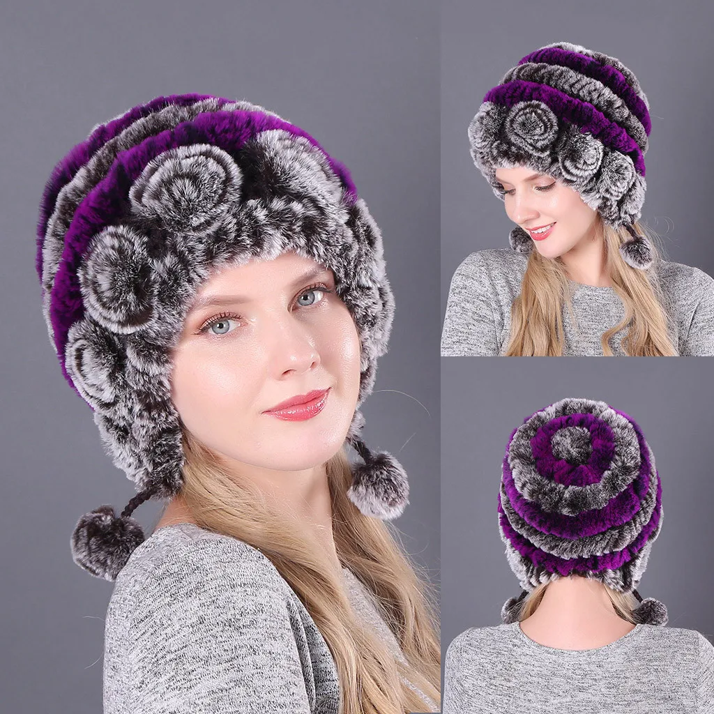 Женская меховая шапка для зимы, шапка из натурального кролика Рекс, меховые головные уборы для русской женщины, брендовые новые модные теплые шапочки, шапка с ушками, теплая# L20
