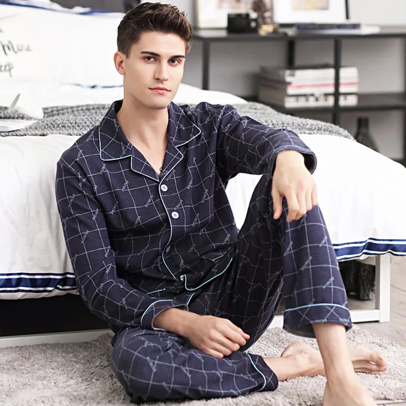 Aolamegs Men Pajamas Set Luxury Plaid Print Homewear Cotton Soft Turn-down Casual Style Advanced Male Fashion Sleepwear Autumn Aolamegs Men Pajamas Set Luxury Plaid Print Homewear Cotton Soft Turn-down Casual Style Advanced Male Fashion Sleepwear Autumn