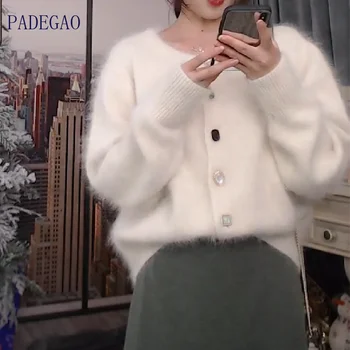 

Cashmere Sweater Women Cardigans Plush Sweaters Korean style Solid Elegant Casual Knitted Coat Slim Autumn Winter Clothes