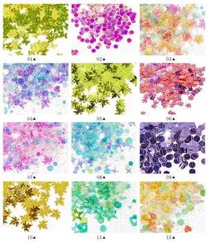 

12 COLORS 12 BOXES IN 1 SET 2-5MM SIZE NAIL GLITTER GODDESS NAIL SHAPES SEQUINS BUTTERFLY DIAMOND STAR HEART UNICORN GLITTER