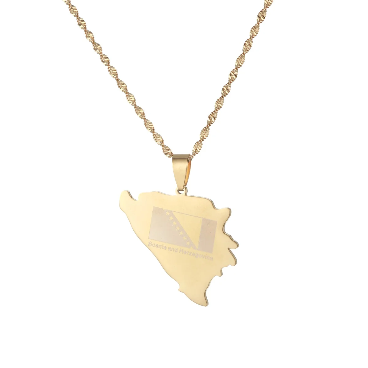 Trendy Silver Color Stainless Steel Bosnia & Herzegovina Map Pendants Necklace For Women Men Girls Fashion Jewelry Accessories 4