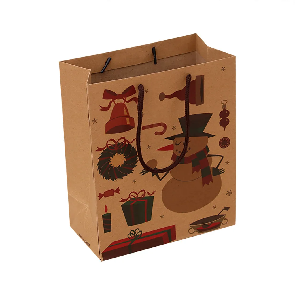 Christmas Gift Bag Paper Bag Packaging Kraft Paper Bottom Tote Bag Merry Christmas Decor Home Decorations New Garden