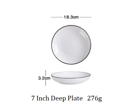 7Inch Deep Plate 1 шт. в европейском стиле, керамическая ложка для супа в скандинавском стиле, миска для риса, круглая тарелка, посуда, простая черная сторона, черная линия, тарелка - Цвет: 7Inch Deep Plate