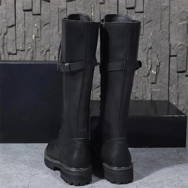 Высокие сапоги осенне-зимние женские ботинки на шнуровке женские ботинки из натуральной кожи на платформе черного цвета Женская обувь в байкерском стиле на высоком каблуке в стиле панк