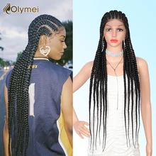 

Olymei 360 Full Head Lace Front Box Briaded Wigs With Baby Hair 36 Inches Extra Long 11 Strands Box Braids For Black Women