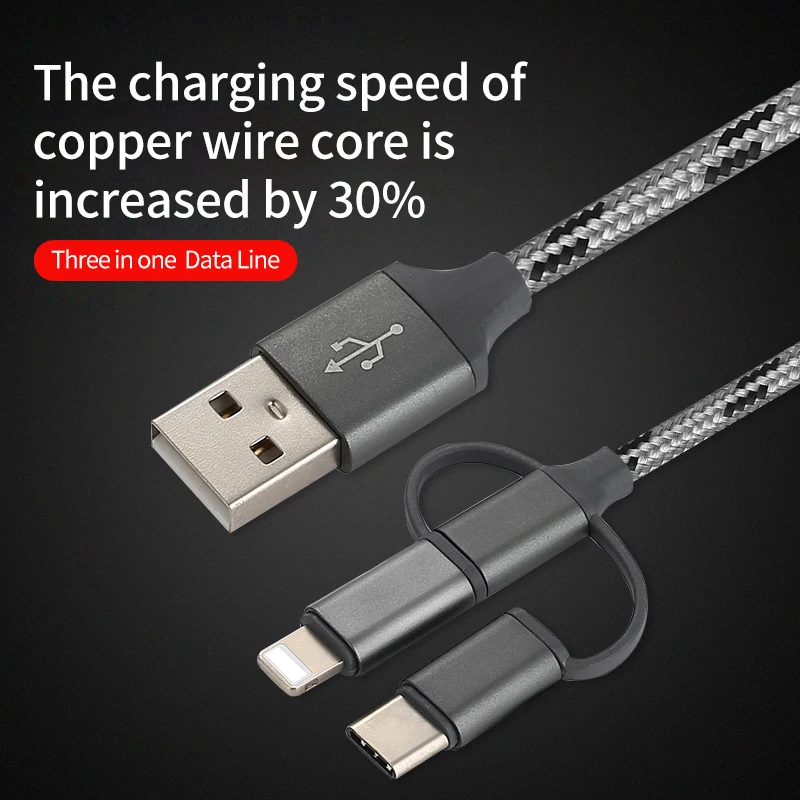 Зарядный шнур для телефона c type кабель micro usb 3 в 1 apple iphone 7 11 pro max xr Быстрая Зарядка