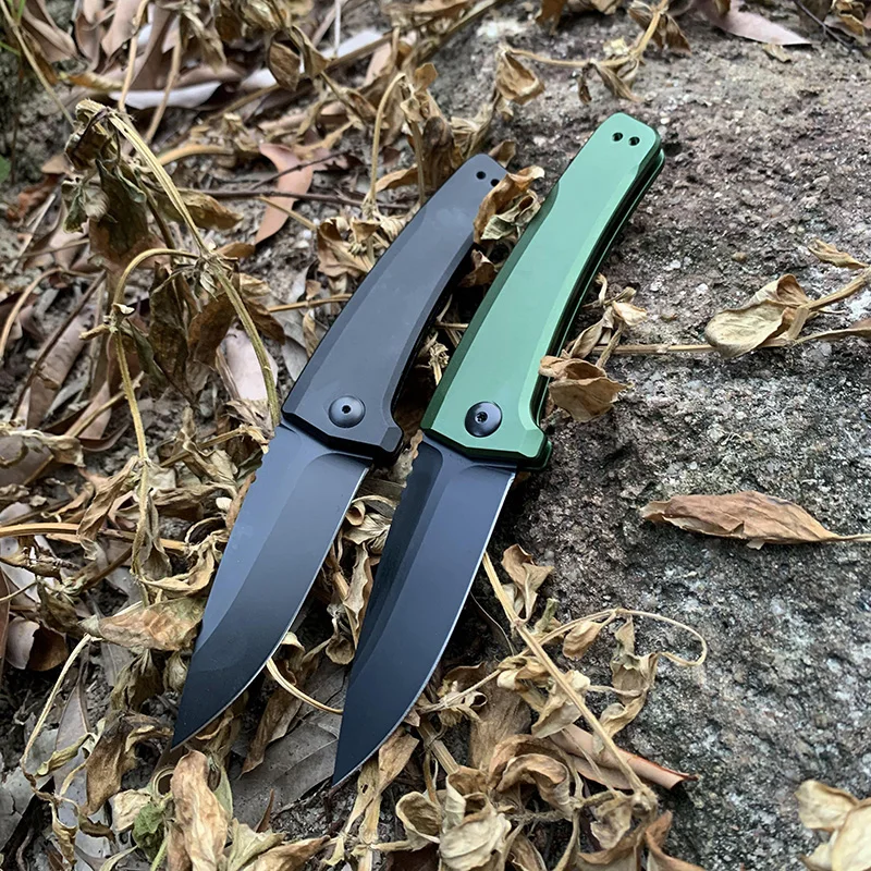 

Promotion! High quality 7300 folding knife anodized aluminum handle black titanium stone washing EDC outdoor tool