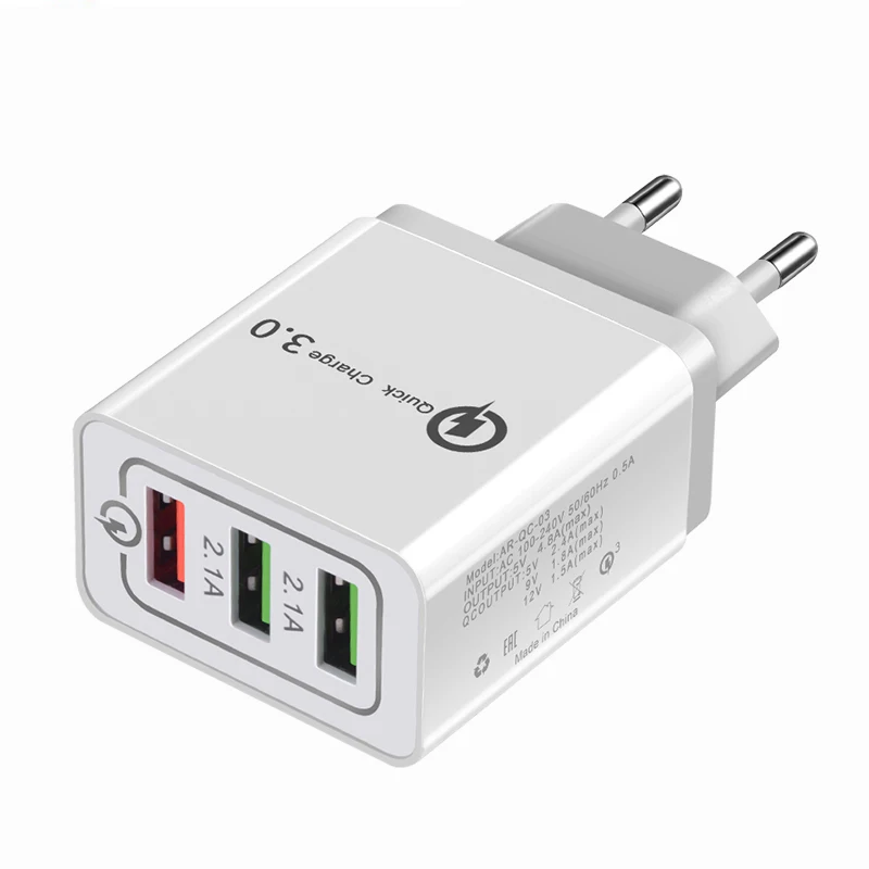 Быстрая зарядка 3,0 настенное зарядное устройство 3USB адаптер адаптивной быстрой зарядки для samsung Galaxy S10 S10e S9 S8 Plus S7 S6 Note 8 9 - Тип штекера: Gray
