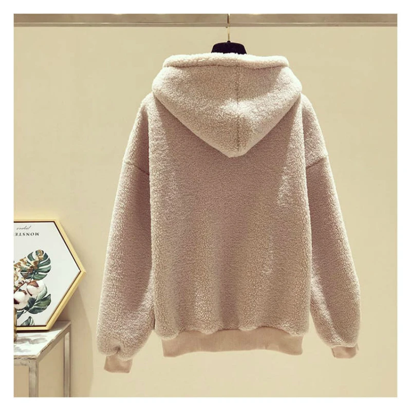 Teddy Coat Imitation Wool Sweatshirt Women 20199 Autumn& Winter Loose Hooded Pullover Women Jacket Sweat Capuche Plus Big Size